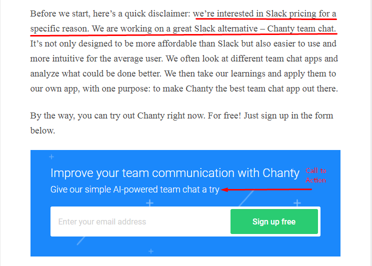 Chanty Slack pricing page example