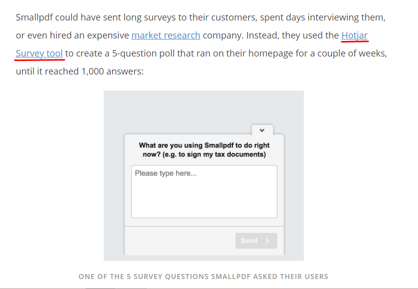 Hotjar showing how smallpdf uses their tool