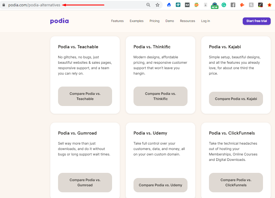 Podia alternatives page compilation