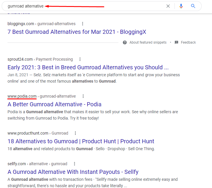 Gumroad alternative Google search 
