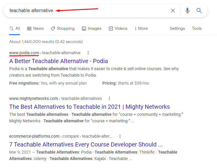 Teachable alternative Google search
