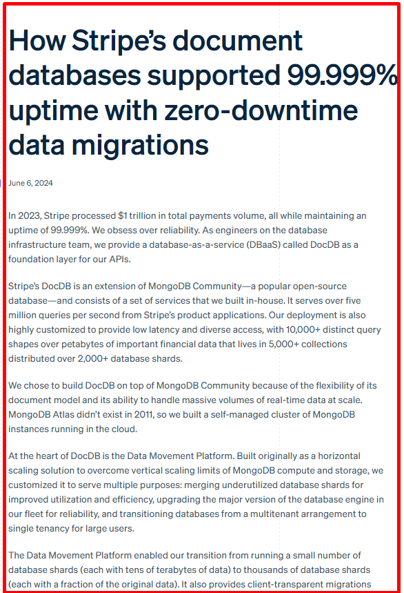 How Stripe's document databases supported 99.999% uptime with zero-downtime data migrations,