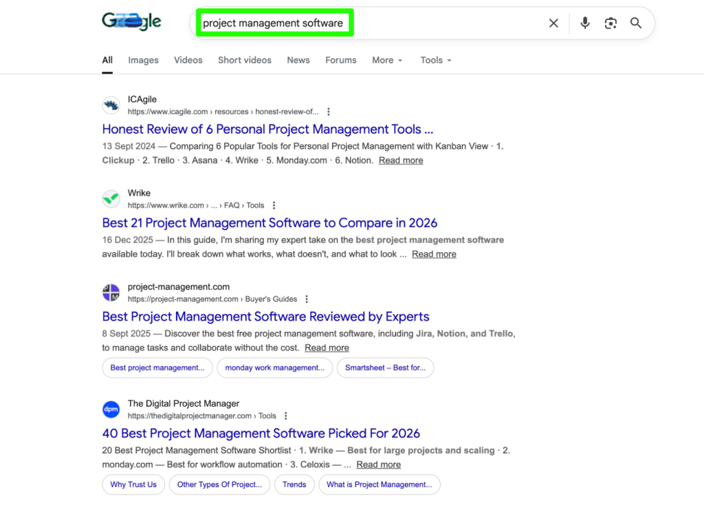 project management software google search