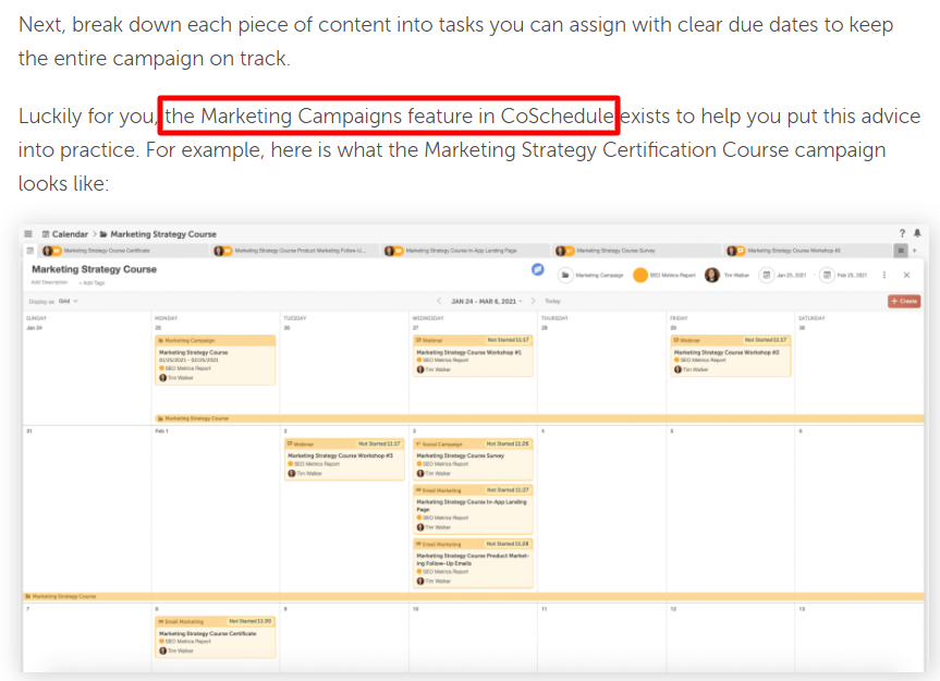 Coschedule Marketing Campaign Feature