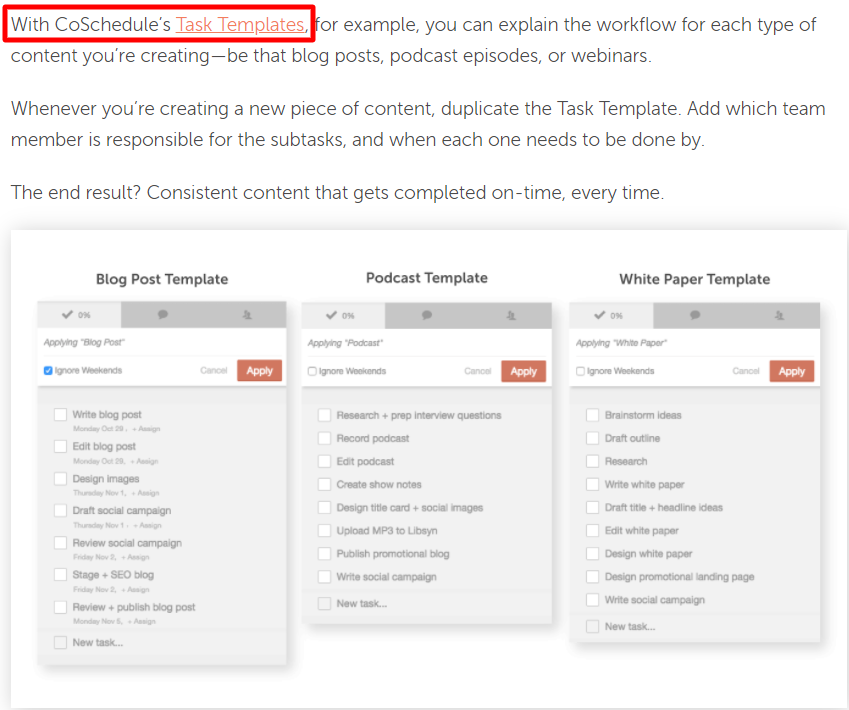 Coschedule Task Templates