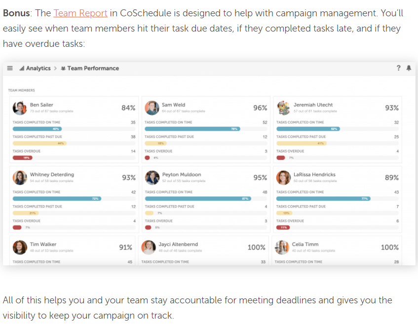 Coschedule Team Report Feature