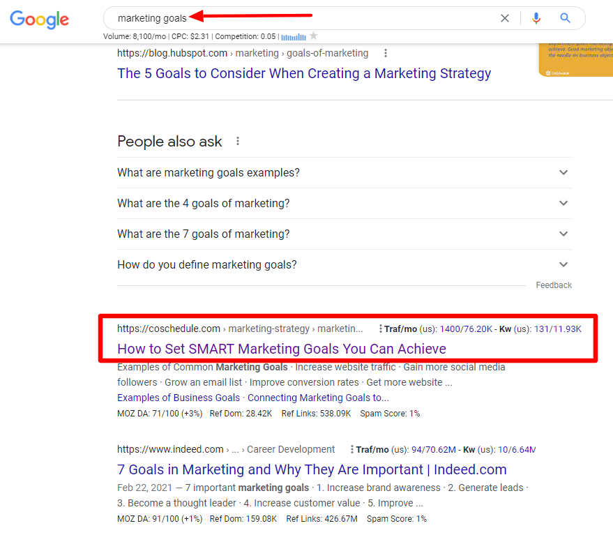 Coschedule marketing-goals-Google-Search