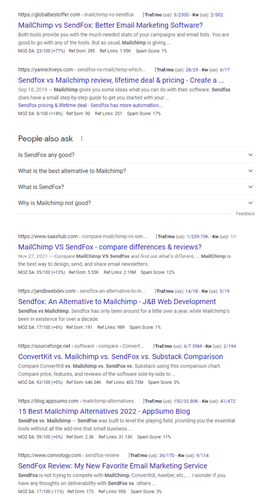 sendfox-vs-mailchimp-Google-Search
