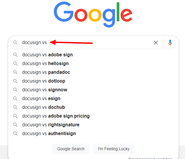 Docusign vs Google search