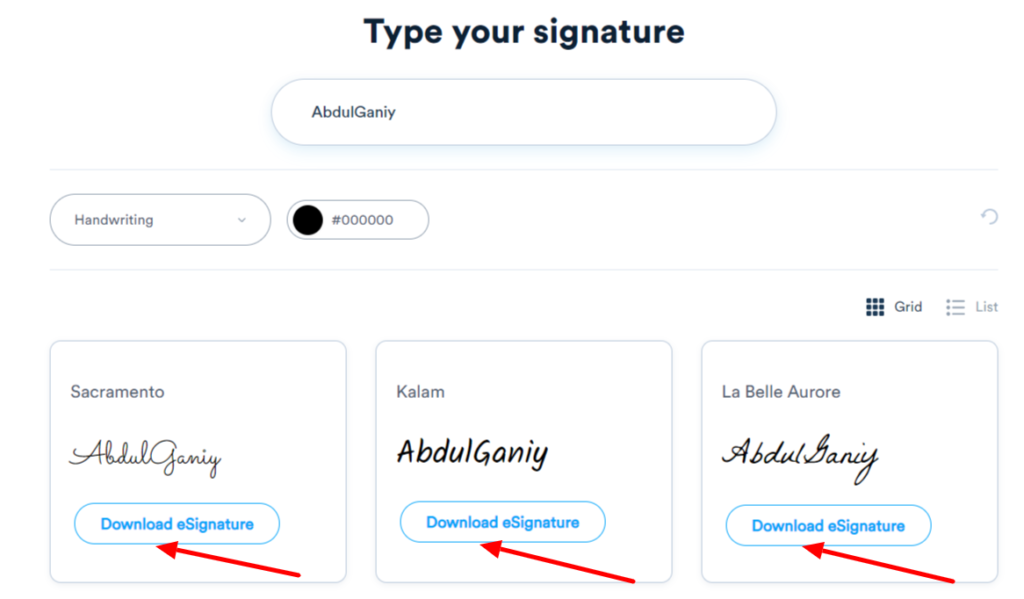 Download typed signature