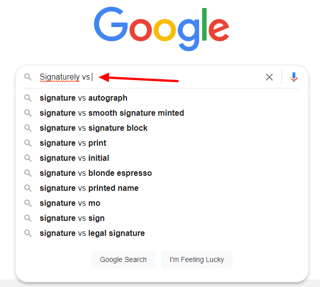 Signaturely vs Google search
