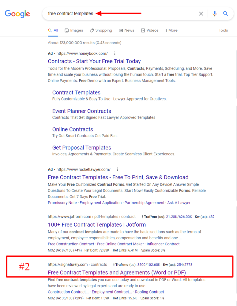 free contract templates Google search