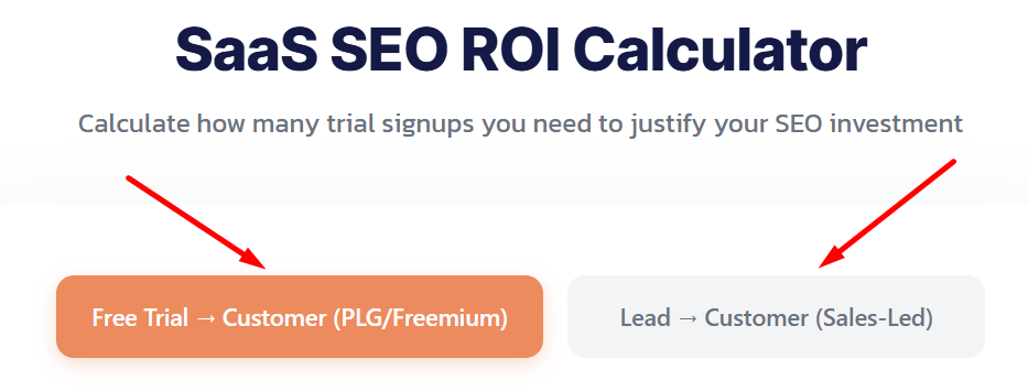 saas seo roi calculator action buttons