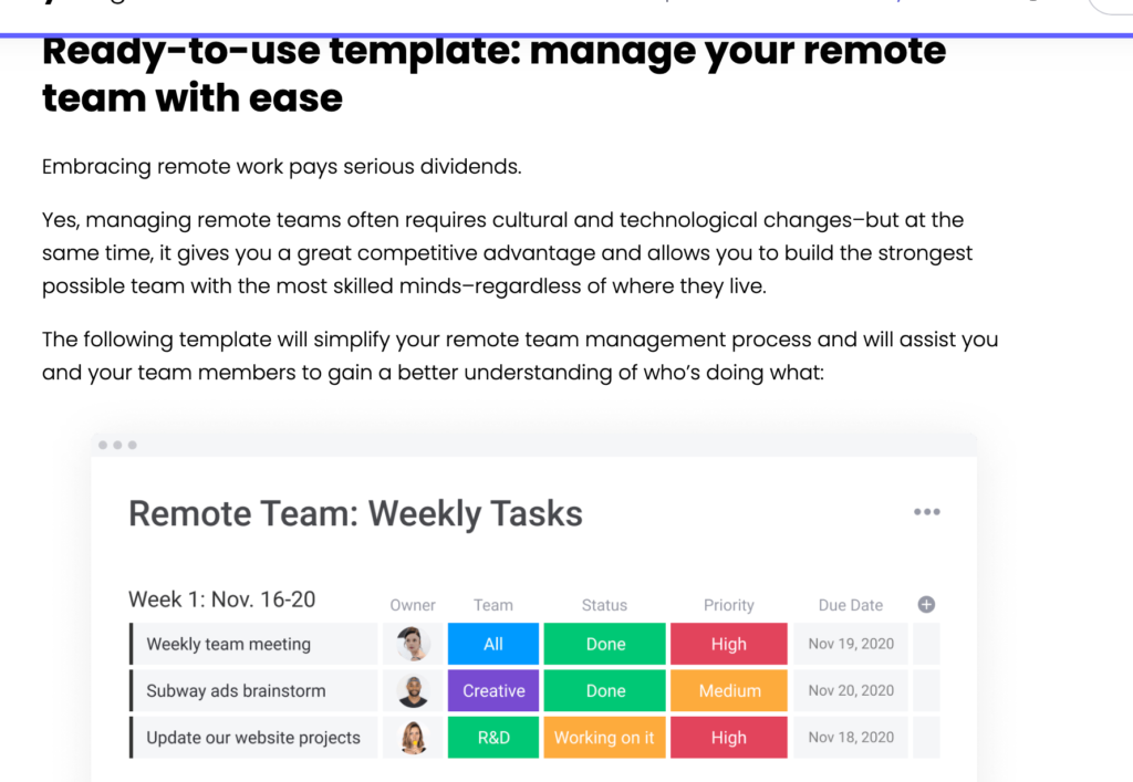 Ready to Use template: manage your remote team with ease