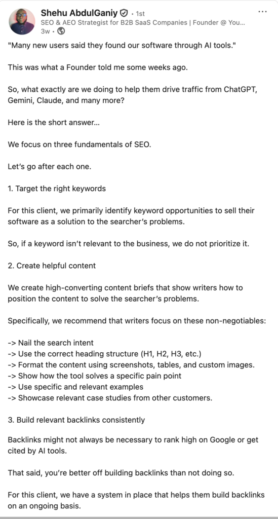 Your Content Mart Founder's Linkedin Post