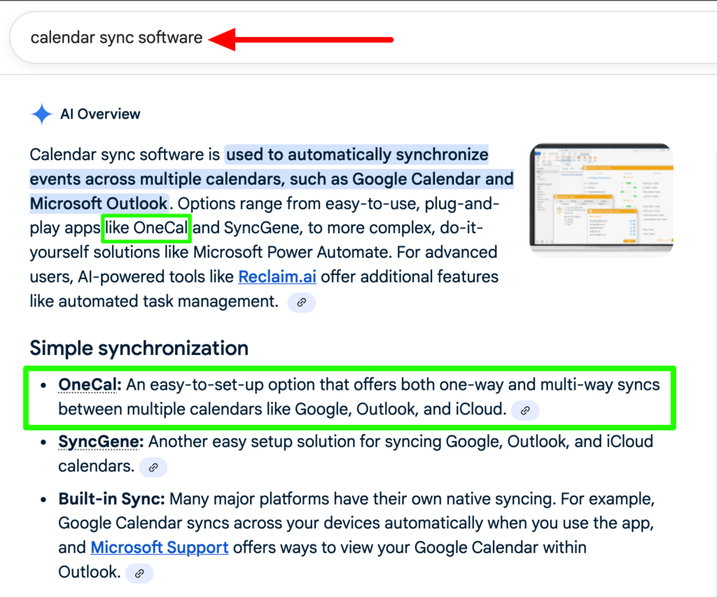 Google AI overview of the keyword "Calendar Sync Software"