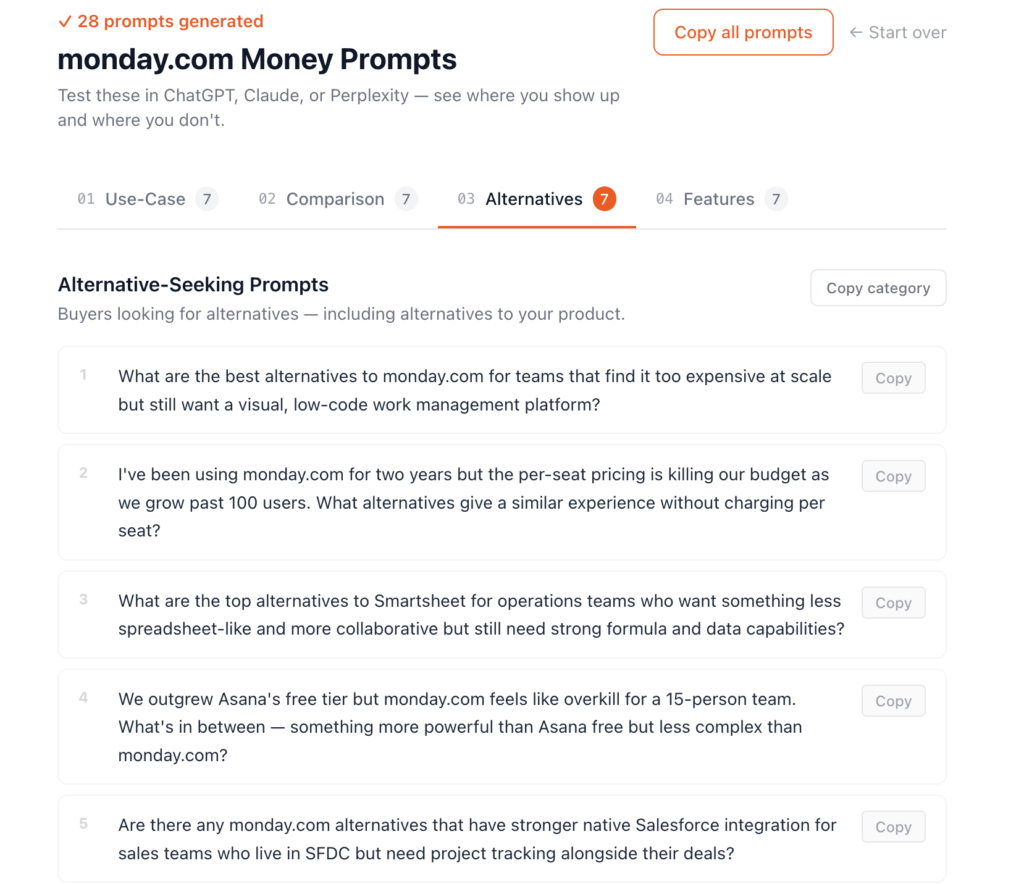 Interface Displaying Alternative-seeking prompts Monday.com: