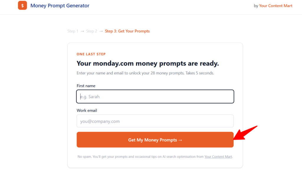 Form Field Interface "Enter your email to unlock your 28 prompts"