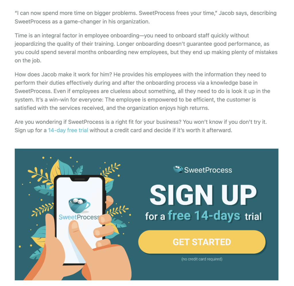 The SweetProcess blog after working with Your Content Mart